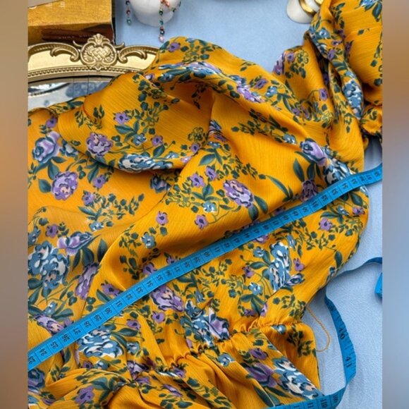 🆕 BRONX & BANCO 🧿NWOT Hanna Floral Tiered Ruffle Mini Dress, Marigold Sz M US6 - Picture 12 of 12